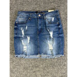 Wax Jean womens size Small Blue Denim Distressed Skirt